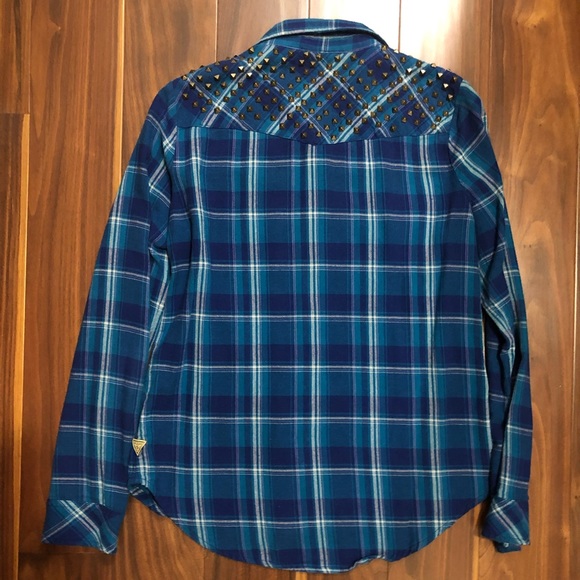 GUESS Blue Button Down Flanel - Picture 4 of 5